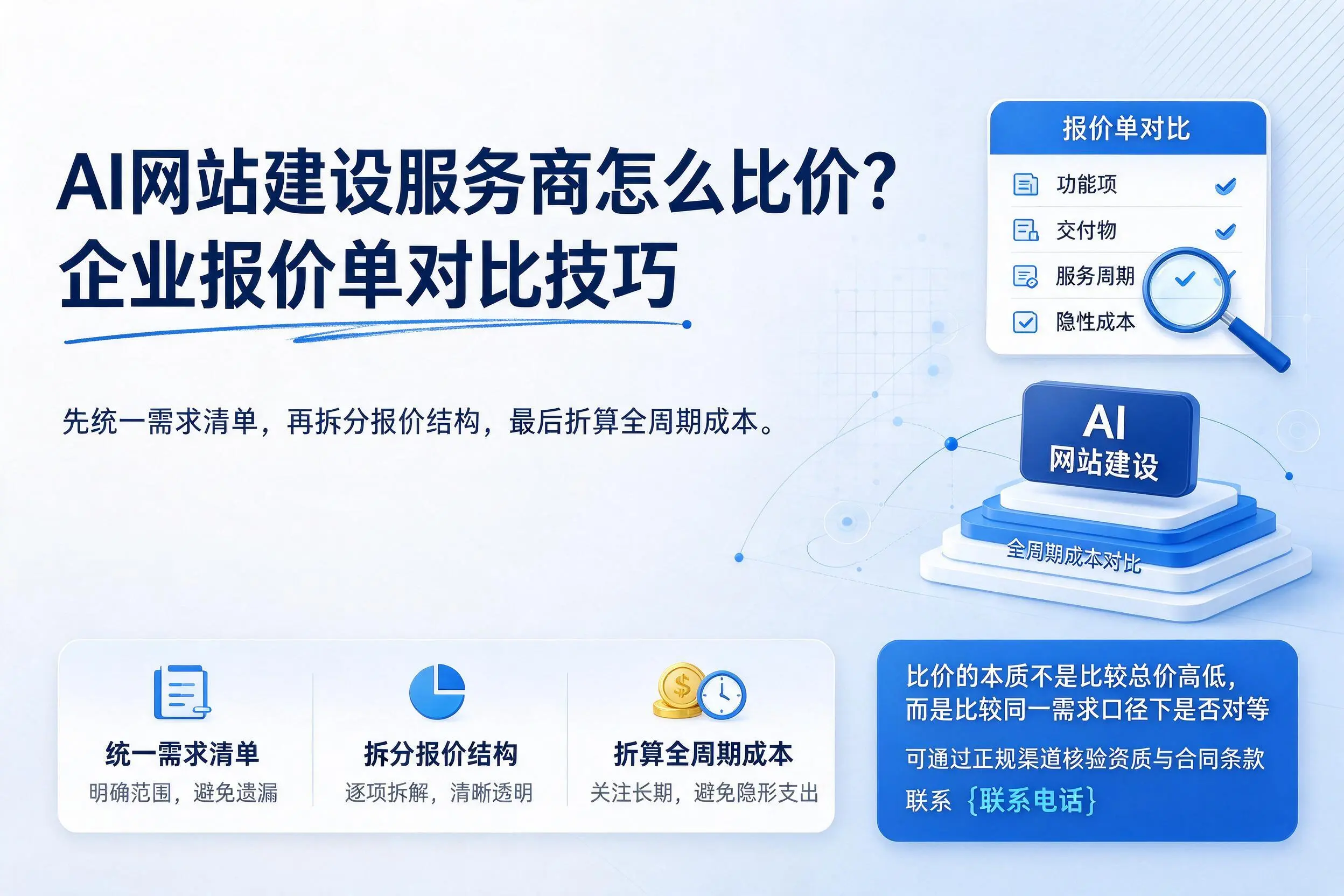 AI网站建设服务商怎么比价？中卫企业报价单对比技巧
