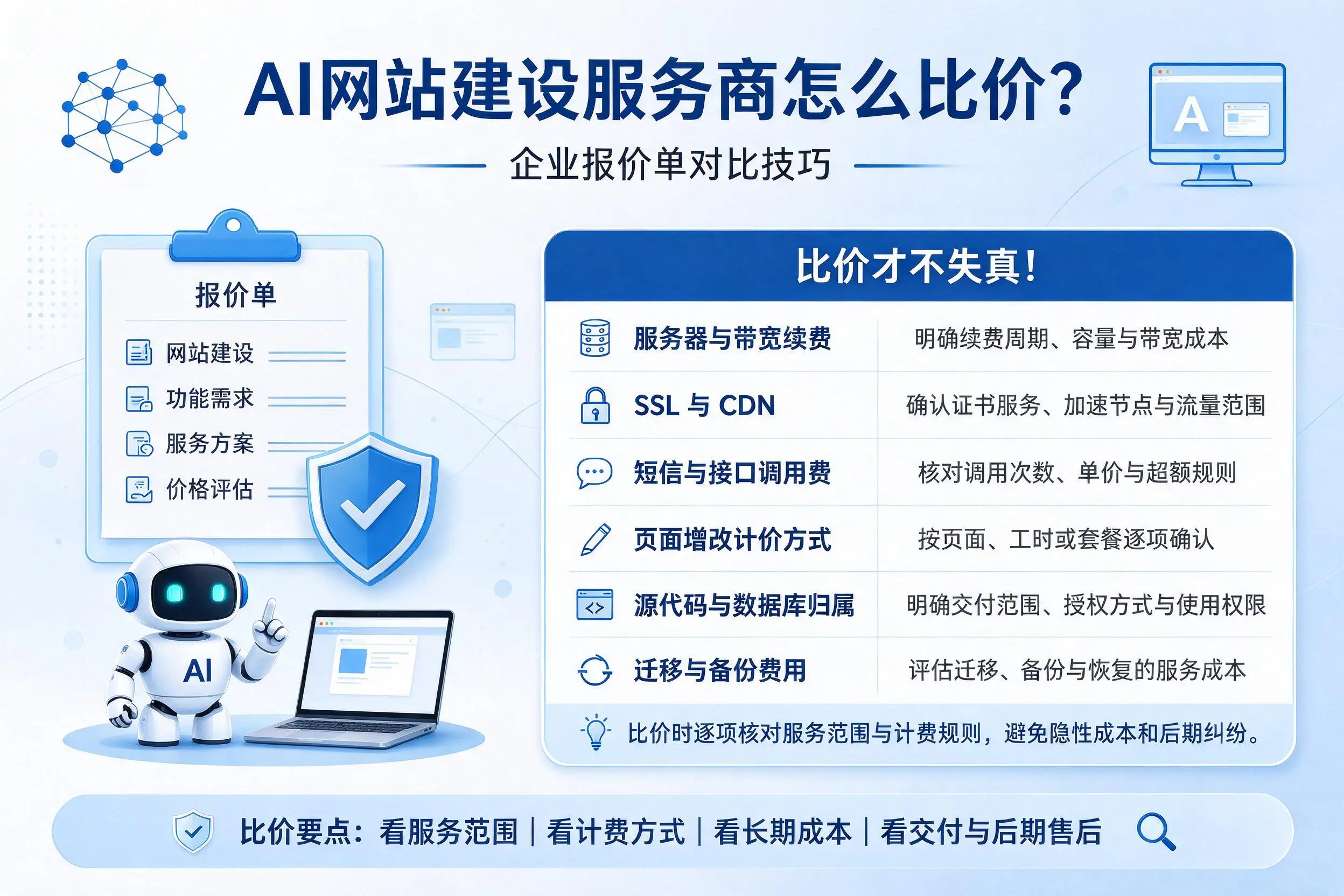 AI网站建设服务商怎么比价？中卫企业报价单对比技巧